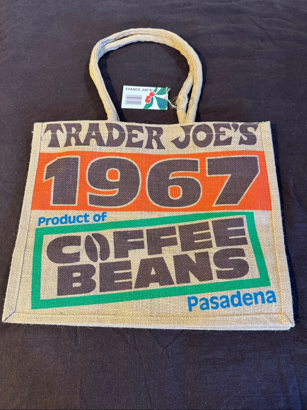 Trader Joe’s Limited e 1967 Coffee Beans Jute Tote Bag - Natural/Orange/Green